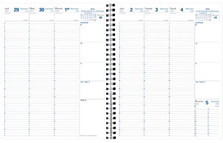 Quo Vadis - Kalendereinlagen – Spiralbindung – 2025 – Euréquart – Wochenkalender – Französisch – 13 Monate von Dezember bis Dezember – 24 x 30 cm – Papier Clairefontaine weiß – hergestellt in