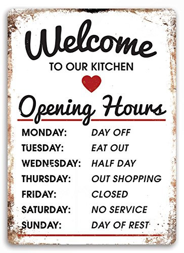 Welcome to Our Kitchen White Metal Wall Sign Plaque Art Inspirational Slogan Funny