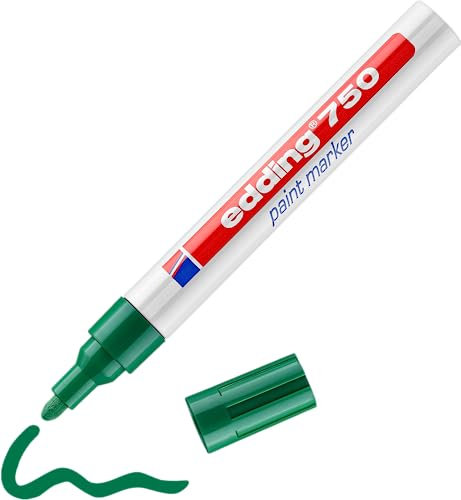 edding 750 Marqueur peinture - vert - 1 stylo - pointe ronde 2-4 mm - marqueur de peinture pour l'étiquetage du métal, verre, roche ou du plastique - résistant à la chaleur, permanent et étanche