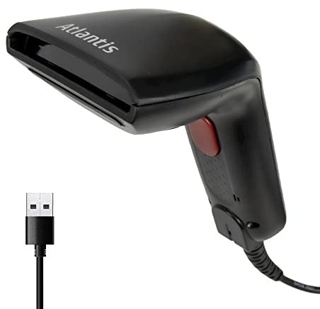 Atlantis A08-C100 Lettore Codici a Barre Barcode reader scanner 1D Ottico a contatto, 120 scansioni sec, legge da smartphone, codice farmaceutico, collegamento USB, guida rapida di installazione.