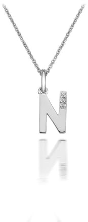 Hot Diamonds 925 Sterling Silver Letter Pendant Necklace | Personalised Initial Letter Necklace for Women | Silver Micro Pendant with 3 Real Diamonds (Letter N)