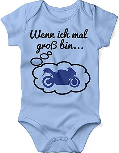 miKalino Babybody mit Spruch für Jungen Mädchen Unisex kurzarm Wenn ich mal groß bin.. Motorrad | handbedruckt in Deutschland | Handmade with love, Grösse:62, Farbe:sky