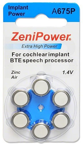ZeniPower Extra High Power Cochlear Implant BTE Speech Processor Batteries Zinc Air 1.4V Size 675P, 675CI, Implant Plus (180 Batteries)