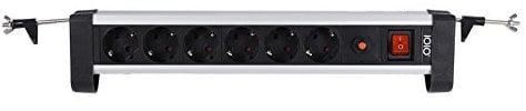 Aluminium 6 fach Tisch-Steckdosenleiste mit Überlastschutz, Ein/Aus-Schalter und Schreibtischhalterung und für Wandmontage geeignet SL 2625S Premium