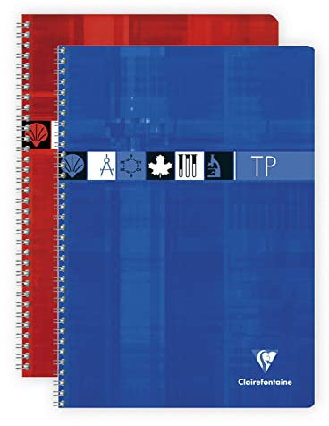 Clairefontaine 8937C Un Cahier à Spirale de Travaux Pratiques - A4 21x29,7 cm - 80 Pages Grands Carreaux 90 g et Unies Blanches 125 g - Couverture Carte Pelliculée - Couleur Aléatoire