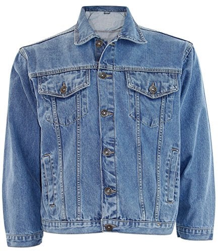 True Face Mens Denim Jacket Long Sleeve Casual Wear Loose Fit Outerwear Lightweight Outdoor Top Stone Wash Blue XXL 2XL XX-Large
