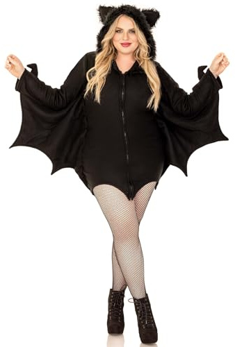 Leg Avenue womens Cozy Bat Hooded Fleece dress - Cute Winged Halloween for women Adult Sized Costumes, Black, 3X 4X US