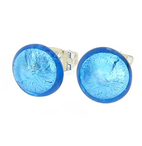 Murano Button Ohrstecker - Aqua Blue