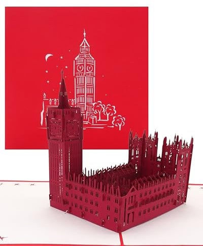 Pop-Up Karte London - Big Ben & Palace of Westminster als UK Souvenir, Postkarte England, Gutschein, 3D Einladungskarte & Geburtstagskarte
