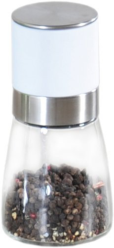 Kesper Pfeffermühle aus Glas, Kunststoffdrehknopf, Farbe: Weiß, Maße - ø 6.5 cm, Höhe - Circa 14 cm, 13541