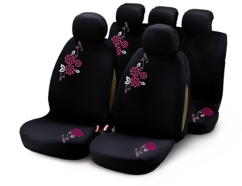 Bottari 29010 Sitzbezüge My Flower Swivel mit pinken Blumen, 9 Teile, Schwarz
