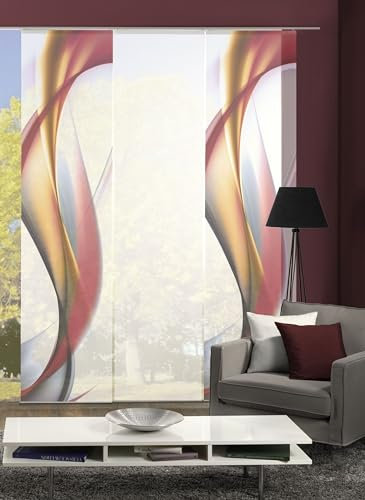 Home Fashion 3er-Set Flächenvorhänge Fields, Deko-Stoff Blickdicht, inkl. hochwertigem Zubehör (rot)