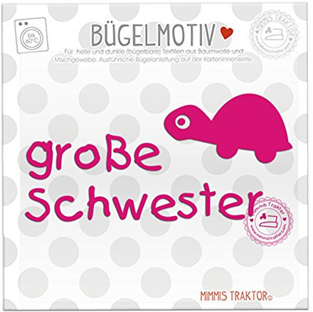 Bügelbild große Schwester mit Schildkröte PINK Flockfolie Aufbügler Applikationen Bügelsticker für Stoffe Textilien Kinder zum Aufbügeln Flicken
