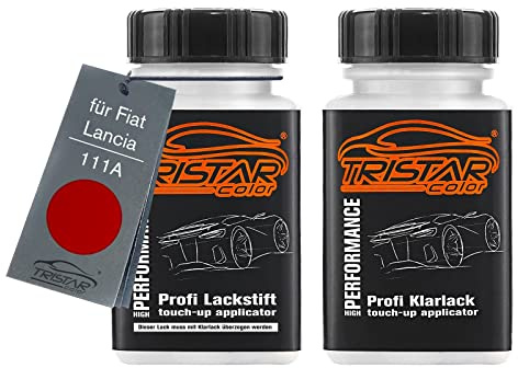 TRISTARcolor Autolack Lackstift für Fiat/Lancia 111A Rosso Sfrontato +1K | Pasodoble Rot, Set aus Basislack + Klarlack, Lackfläschchen mit Pinsel, je 50ml