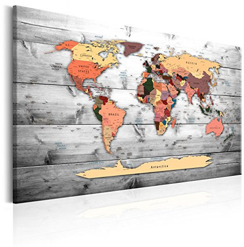 B&D XXL Weltkarte Pinnwand & Vlies Leinwand Bild 90x60 cm Bilder mit Kork Rückwand 1 Teilig Kunstdruck Korktafel Korkwand Memoboard Pinboard Wandbilder Karte Landkarte k-B-0009-b-b