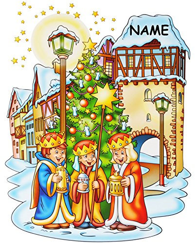 alles-meine.de GmbH 3 Stück XL Fensterbilder - Winter & Weihnachtsmotive - Sternsinger/heilige DREI Könige - incl. Name - statisch haftend - selbstklebend + wiederverwend..