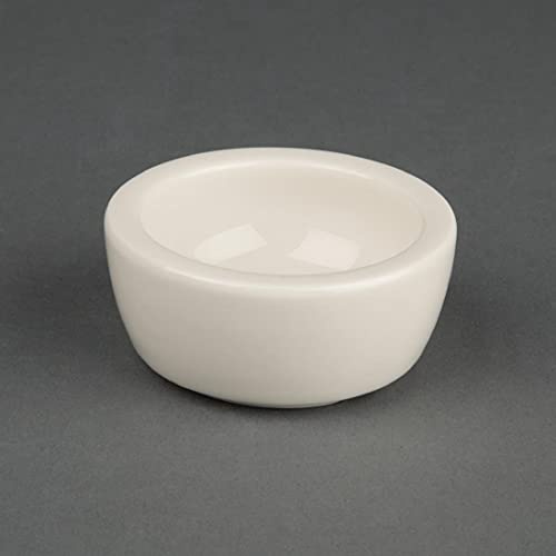 Olympia Porcelain Butter Pads 56mm Round Dishes, Ivory, Pack of 12 | Rolled edges prevent chipping, whilst a fully vitrified body offers thermal shock resistance in busy commercial kitchens.