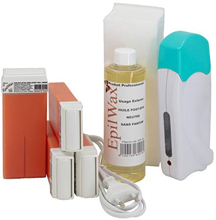 EpilWax Complete Hair Removal Waxing Kit - with Wax Roll-on Cartridges, Roll On Wax Heater, 100 Strips and Waxing Oil (Argan, 4)