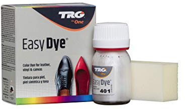 TRG The One - Tinte para Calzado y Complementos de Piel | Tintura para zapatos de Piel, Lona y Piel Sintética con Esponja aplicadora | Easy dye #401 Plata, 25ml