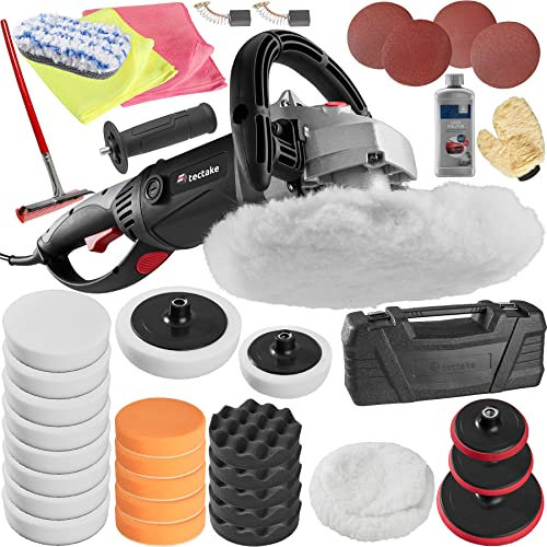 tectake® Poliermaschine, Exzenter Poliermaschine Auto, Polierset, Kratzer Entferner Auto für Autopolitur, Flugrostentferner Auto, Glaspolitur Autoscheibe, Scheinwerfer Polierset, Polierpads - 37tlg.