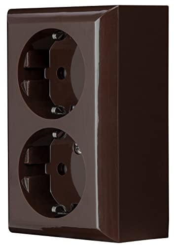 REV 0510076777 Doppia Presa con Telaio e Inserto, Marrone, 2-fach