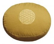 Meditationskissen mit Dinkelfüllung und Stickerei Blume des Lebens, senfgelb