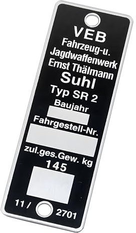 Plakette, Typenschild - Simson SR2 - VEB Fajas