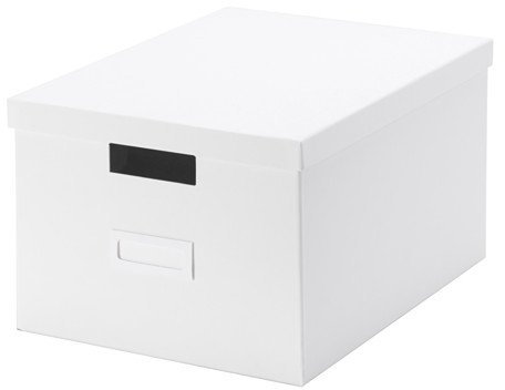 Caja blanca de almacenamiento TJENA de tamaño A4, 27 x 35 x 20 cm con tapa, perfecta para guardar papeles, fotos y otros objetos