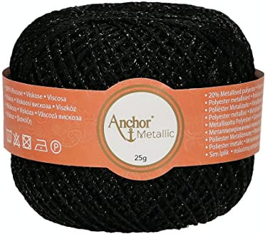 Anchor 4716000-00342 Häkelgarne, 80% Viskose, 20% MetallisedPolyester, black, 100m, 34 Gramm