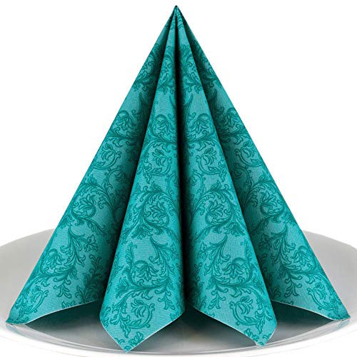 Servietten Ornament petrol Premium Airlaid, STOFFÄHNLICH | 50 Stück | 40 x 40cm | Hochzeitsserviette | hochwertige edle Serviette für Hochzeit, Geburtstag, Party, Taufe, Kommunion | made in Germany