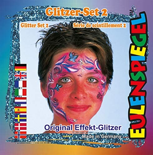 Eulenspiegel 934562 - Glitter Motiv-Set 2, 4 x 2 g, Glitzer, Karneval, Halloween, Mottoparty