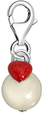 Quiges Charm Anhänger Weiß Kunstlichen Perle mit Rot Emaille Herz 925 Silber mit Karabinerverschluss für Bettelarmband