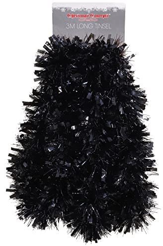 Christmas Concepts® 3m / 9.8ft Klobig/Feines Weihnachtslametta - Weihnachtsdekoration - Hochwertige Lametta (Schwarzes Silber)