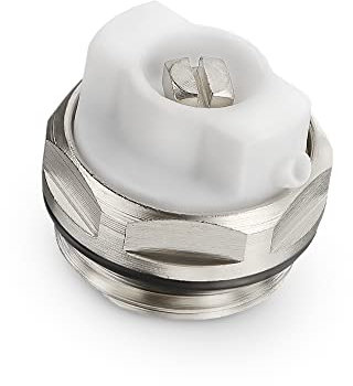 HYDROBIL Radiator Valve Air Vent, 1/2 BSP Male with O-Ring and White Plastic, Nikel-Plated Brass, 10 Bar, Max. Temp. 120°C Radiator Bleed Valve for Bathroom Radiators and More
