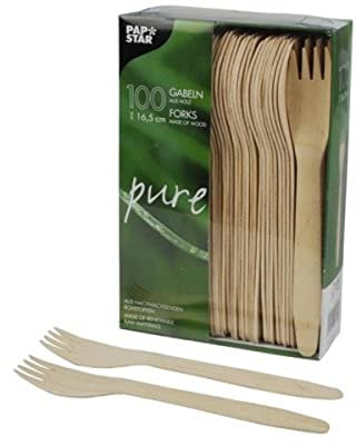 Papstar 18199 Pure - Tenedores de Madera (100 Unidades, 16,5 cm)