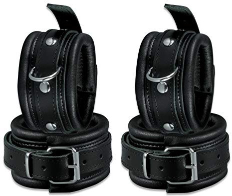 Bondage Set echt Leder Hand und Fuß Fesseln gepolstert Handfesseln Fußfesseln Fesselset schwarz