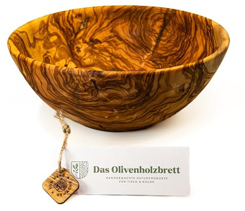 das Olivenholzbrett® Round Fruit Bowl, Wooden Bowl, Salad Bowl, Bread Bowl, Each Bowl May Deviate in Colour, Grain from Photo - 24 cm Diameter
