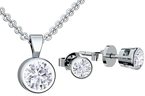 Schmuck-Set Damen Silber 925 Zirkonia Kette & Ohrringe Geschenk-Set Frauen Freundin Damen-Schmuck Geschenk-Idee Weihnachten Halskette Ohrstecker nickelfrei FF07SS-0
