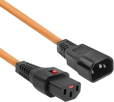 ACT C13 IEC Lock C14 Netzkabel, Kaltgerätekabel 1M, Orange – AK5036 | für Server, Netzwerk-Switches