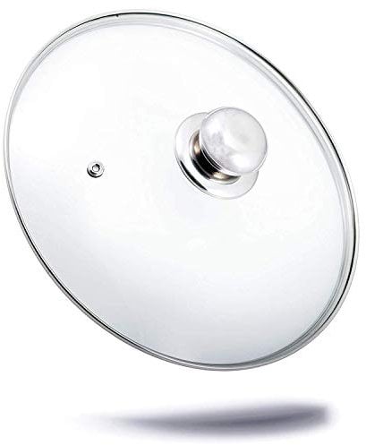 Kerafactum Topfdeckel Deckel aus Glas spülmaschinenfest hitzebeständiger Universaldeckel für Topf und Pfanne gehärtetes Qualitätsglas Glasdeckel Dampfloch hochwertiger Griff aus Edelstahl (22 cm)