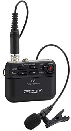 Zoom F2 Lavalier Body-Pack Compact Recorder, 32-Bit Float Recording, No Clipping, Audio for Video, Records to SD, and Battery Powered with Included Lavalier Microphone