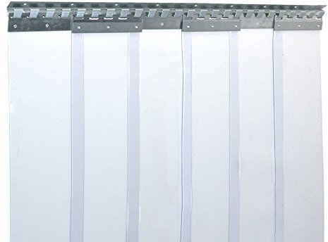 Cortina de fleje de PVC Cortina elástica industrial de 2x200 mm, transparente, completamente premontada, rieles de montaje galvanizados, resistente a la intemperie, protección contra salpicaduras