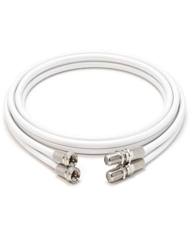 RosenetSys White Satellite Extension Cable, Twin Coaxial, UK Digital 4K Ultra HD - Suitable for Sky Q, Freesat (1m)