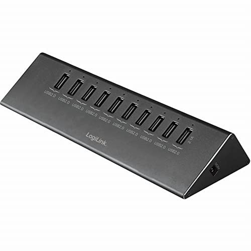 LogiLink UA0226 USB 2.0 Hub 10-Port + 1x Schnell-Ladeport mit Smart IC / LED Anzeige / Überspannungsschutz, für Windows & MAC OS