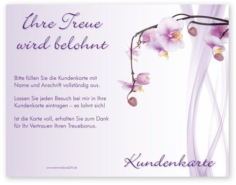 Kundenkarten (50 Stück) für Kosmetik, Beauty, Wellness, Friseur - Bonuskarten süße Brise