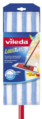 Vileda Lavatutto Sistema Lavapavimenti, con Panno in Cotone e Microfibra, Multiuso, Manico Telescopico, Rosso/Nero, 19 x 5 x 105 cm