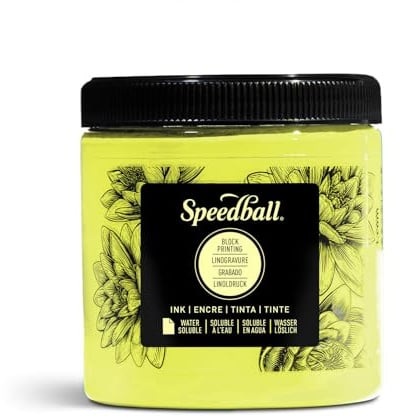 Speedball 8oz Water-Soluble Block Ink Fluorescent Yellow, for Block Printing, Lino Printing, Screen Printing, for Artists Kit