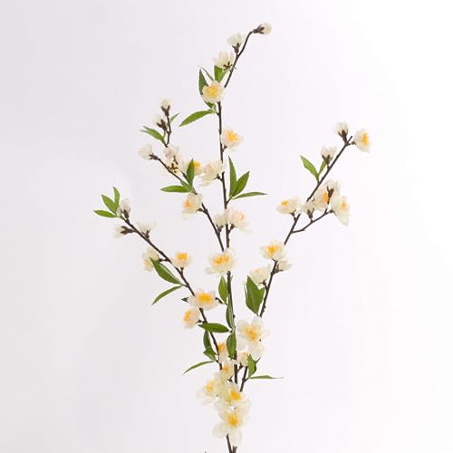 artplants.de Künstlicher Kirschblütenzweig, 42 Blüten, 39 Blätter, Creme - weiß, 65cm - Deko Zweig - Künstliche Blumen