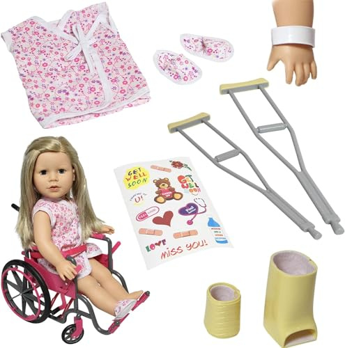 The New York Doll Collection Puppe Rollstuhl-Set für 18 Zoll/46cm Puppen enthält Bein gegossen, Poor gegossen, Verband Krücken und Rollstuhl + Bonuszubehör - Puppen spielset - Puppenzubehör