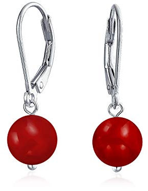 Orecchini A Goccia Rotondi Della Palla Naturale Del Corallo Tinto Rosso Semplice Della Pietra Preziosa Per L'Argento Sterlina Dell'Adolescenza Delle Donne .925